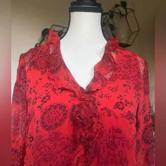 Y2K Red Silk Ruffle Blouse by New York City Design Co - Picture 3 of 7
